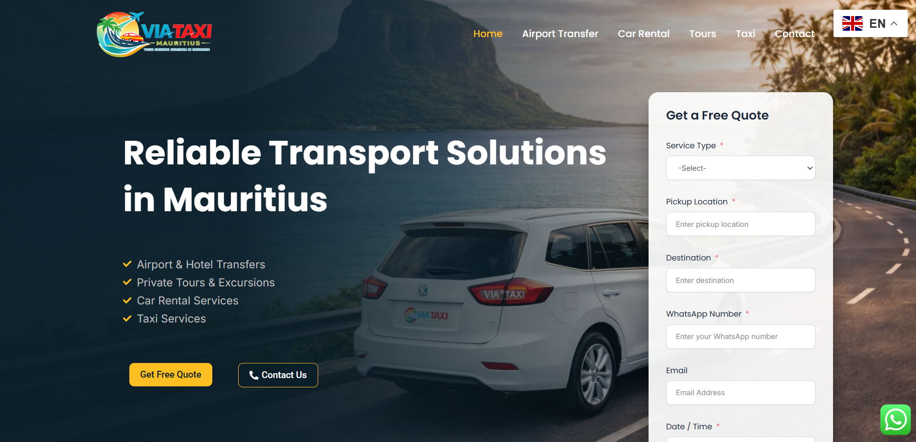 Via Taxi Mauritius website screenshot