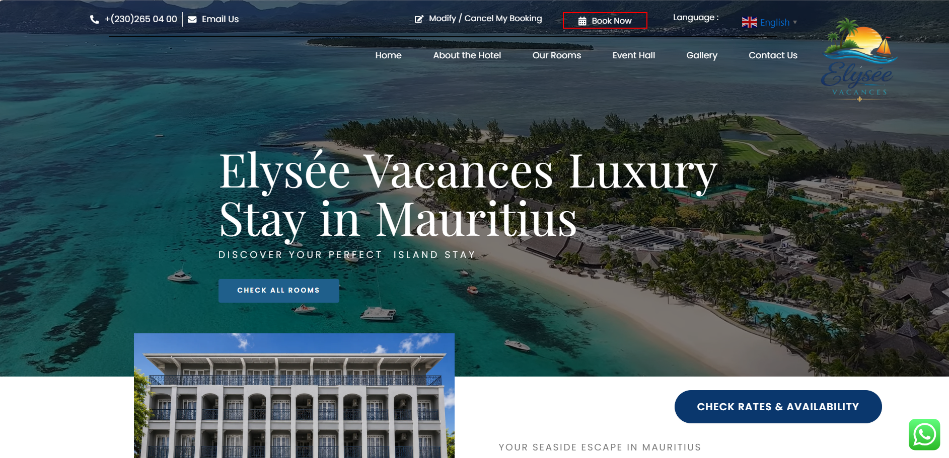Elysée Vacances website screenshot