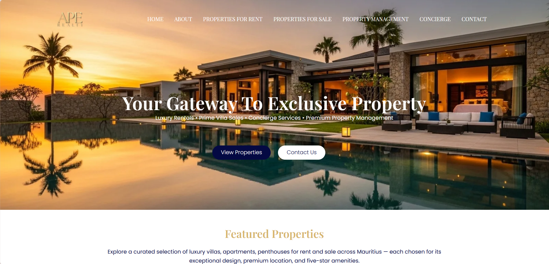 APE Realty website screenshot